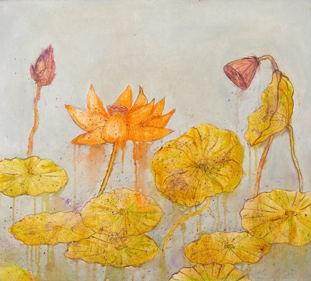 Xuzeng Liu Impressionist Original Oil On Canvas 'Autumn Lotus 3'