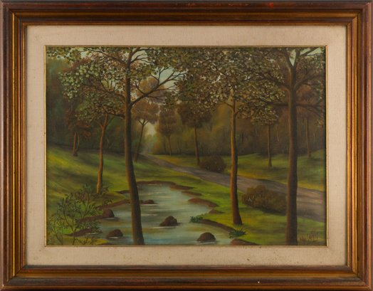 Landscape Oil On Canvas Signed U. Muselli'Park View'
