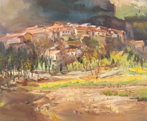Qingliang Wang Impressionist Original Oil Painting 'Pinghu Village'