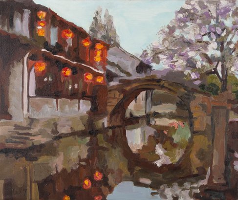 Tong Wu Impressionist Original Oil Painting 'Water Village 6'