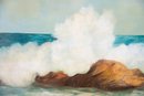 Large Vintge Seascape Original Oil 'Breakers On Rocks'