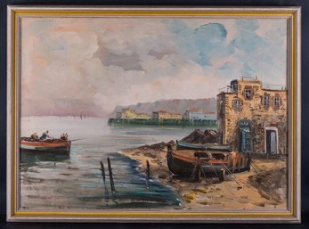 Vintage Italian Impressionist Original Oil Painting 'Coast Scene' SIgned