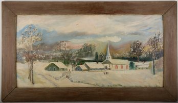 Vintage Landscape Oil On Board 'Snow Town'