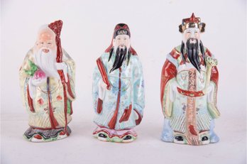 Set Of 3 Vintage Chinese Porcelain Figurine 'Three Fortune Stars'