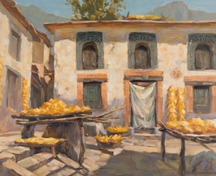 Zhenhua Cao Impressionist Original Oil Painting 'Taihang Courtyard'
