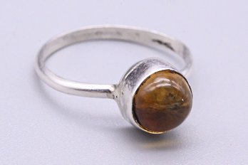 Round-Cut Amber 925 Sterling Silver Ring