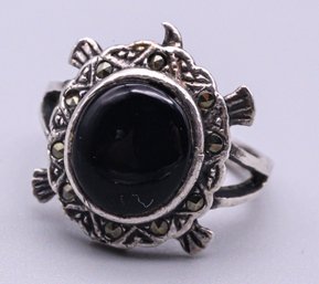 Turtle Shape Onyx Sterling Silver Ring
