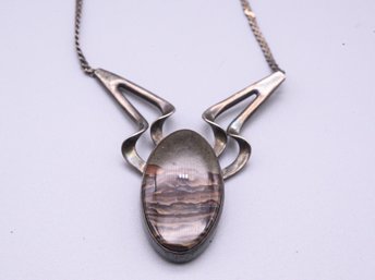 Agate Necklace With A Sign On The Back