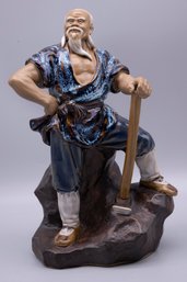 Chinese Porcelain Figurine Old Farmer With Hoe