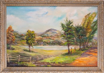 Vintage Impressionist Oil On Canvas 'Mountain Landscape'
