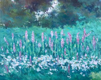 Impressionist Original Oil Painting 'Flowers Near Road'