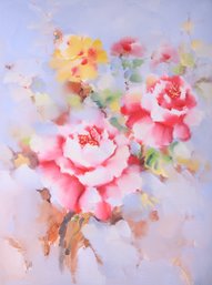 Large Oriental Original Oil Painting 'Roses'