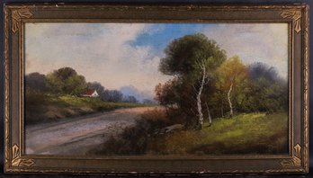 Large Realist/Traditional American Pastel On Paper 'Rural Path Landscape'