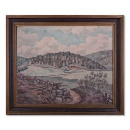Early 20th Century Modernist Oil On Masonite 'Country Landscape'