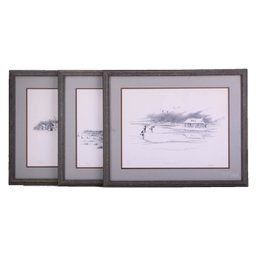 Vintage Set Of 3 Limited Edition Lithograph On Paper 'Landscapes'