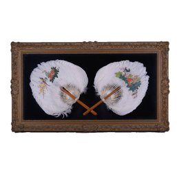 A Pair Of VIntage Hand Painted Feather Fan