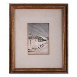 Small Vintage Impressionist Watercolor On Paper 'Winter View'