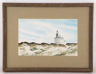 Early 20th Century Maine Lighthouse Watercolor On Paper Signed A. WINTER