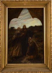 'Jesus With Follower' Religious Oil On Board