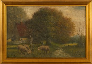 Charles Emile Jacque ( 1813 - 1894 ) Landscape Oil On Canvas