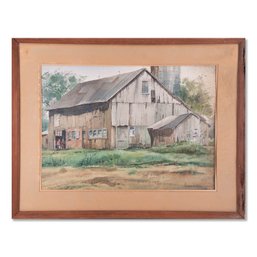 Vintage 1960s Watercolor On Paper 'Old Barn' Signed