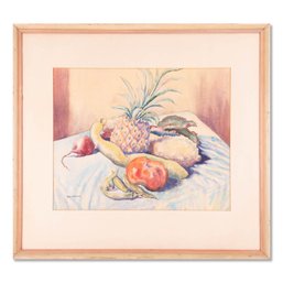Vintage Impressionist Watercolor 'Fruits Still Life' Signed