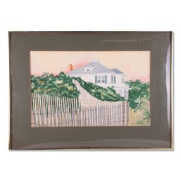 Vintage Traditional Original Watercolor 'House With Fence'