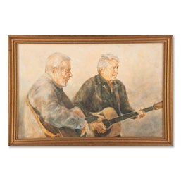 Early 20th Century Original Oil 'Two Guitarists' Signed