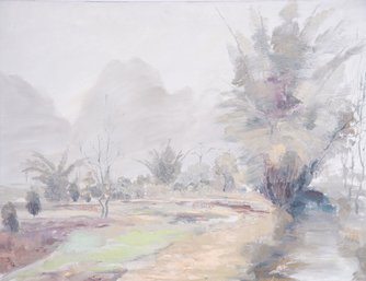 Large Post Impressionist Oil 'River Landscape'