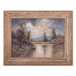 Vintage Impressionist Original Oil 'Moonlight Landscape'