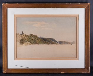 Large Early 20th Century American Impressionist Watercolor 'Beach Scene'