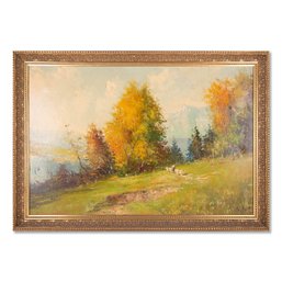 Large VIntage Impressionist Oil Painting 'Autumn Scene'