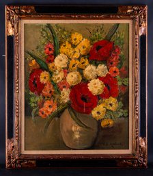 Large American Impressionist Still Life Original Oil Painting 'Flowers In Vase' Signed