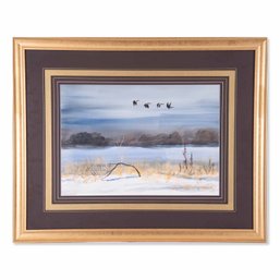 American Artist Richard Carr Watercolor 'Landscape With Geese'