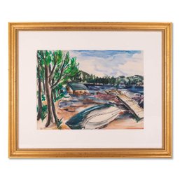 Vintage Impressionist Watercolor On Paper 'River Landscape'