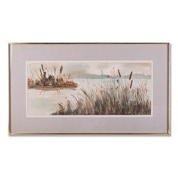 Vintage Impressionist Watercolor On Paper 'River Landscape'