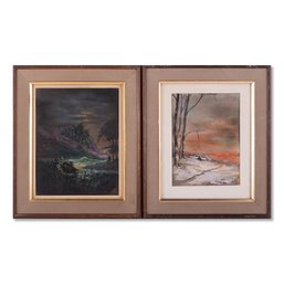 A Pair Of Vintage Mixed Media On Paper 'Landscapes'