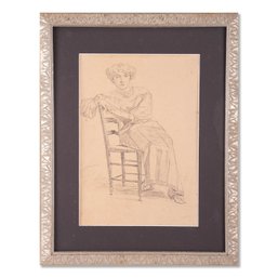 Early 20th Century Pencil On Paper 'Lady On Chair'