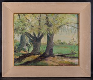 Vintage American Impressionist Plein-Air Original Oil 'Landscape With Trees'