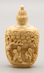 Human Figure And Landscape Relief Snuff Bottle