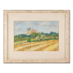 Vintage Expressionist Watercolor 'Church Landscape'