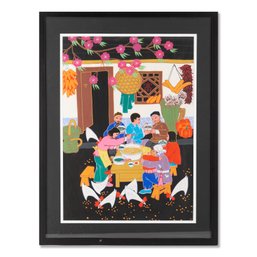 Chinese Folk Art Gouache  'Family Happy Dinner Time'