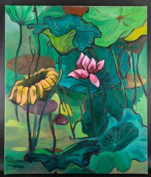 Fine Art  Floral Original Oil Painting By Artist Xinyi Huang 'Lotus Pond'