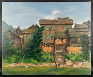 Landscape Original Oil Painting By Artist Zhenhua Cao 'Dongjia Cottage'