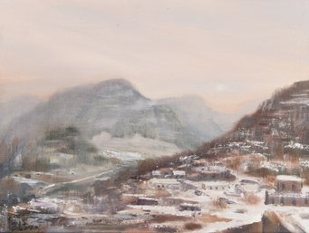 Original Impressionist Oil Painting By Artist Xiao Liu 'Ancient Village After Snowing'