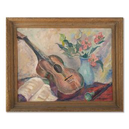 Impressionist Oil On Wood 'Sunny Day Guitar'