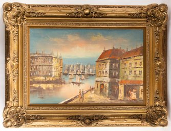 Large Landscape Oil On Canvas 'Venice City Scene' With Gorgeous  Frame