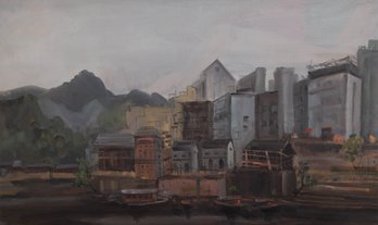 Muzhou Yu Modernist Original Oil On Canvas 'City By The Lake'