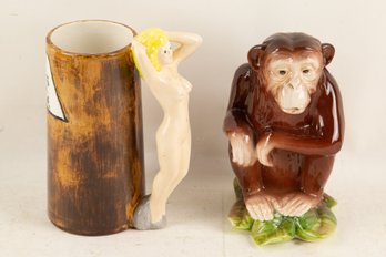 Nude Woman And Monkey Porcelain Decor