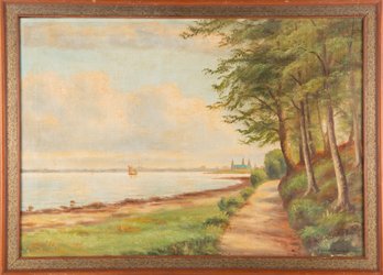 Signed By Edmund Darch Lewis (1835-1910) Landscape Oil On Canvas 'Path By The Lake'